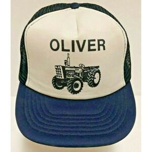 Oliver Tractor Truckers Snapback Hat Navy Blue Screen Print 80's